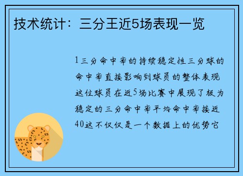 技术统计：三分王近5场表现一览